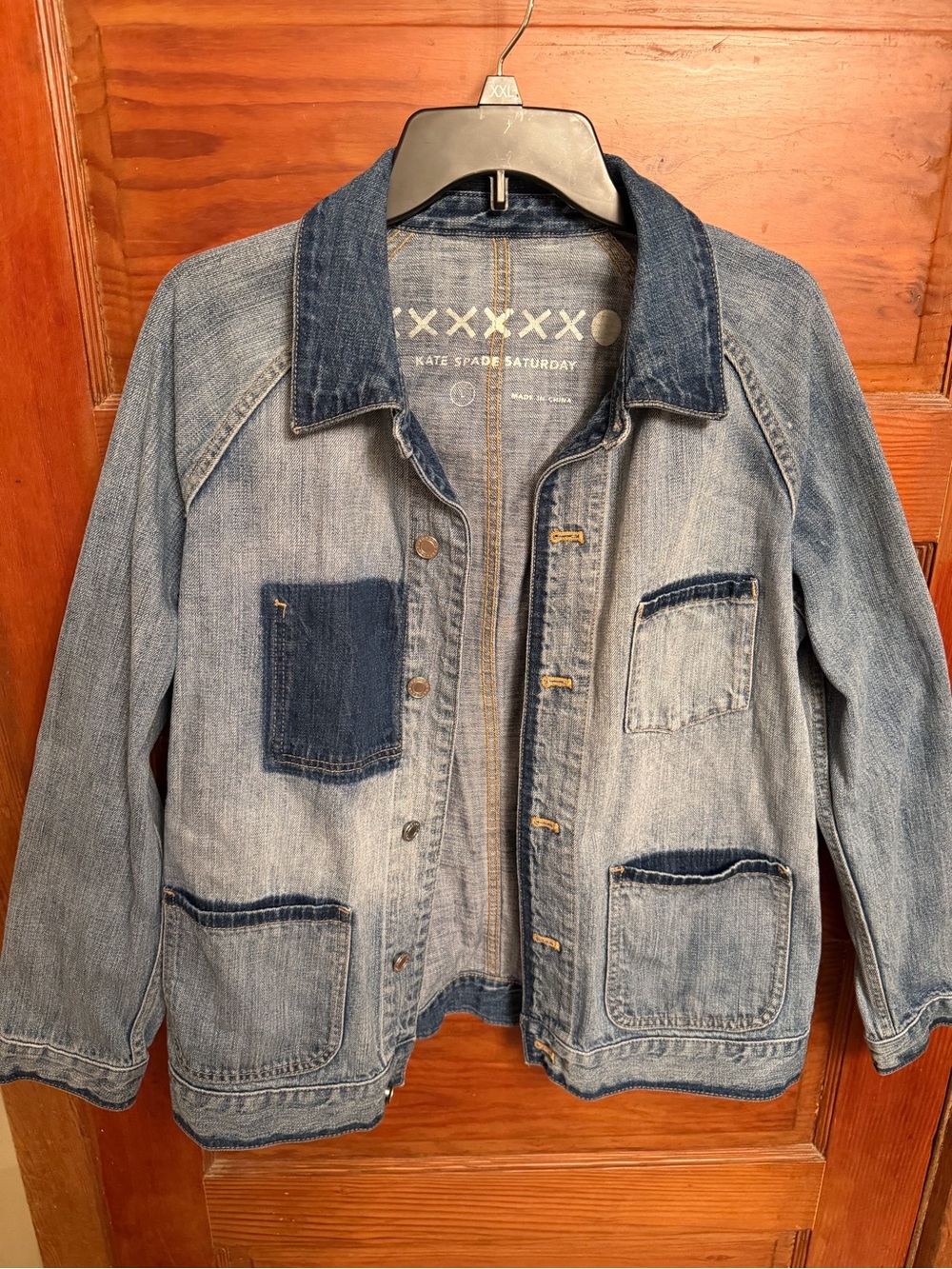 kate spade Saturday Light Blue Patchwork Denim Jacket - Picture 3 of 9